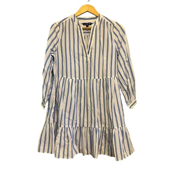 J. Crew Dresses & Skirts - J.Crew White Blue Coastal Travel Ruffle Shirt Dress Womens Size XXS Oversized
